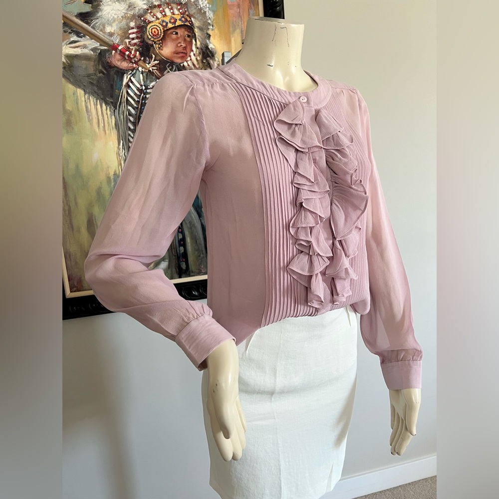 Luisa Spagnoli Pink Ruffled Long Sleeve Blouse – Size Small - Picture 3 of 10